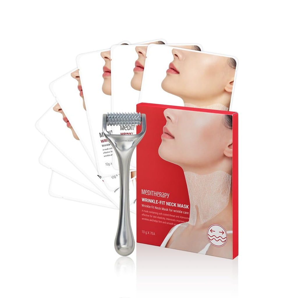 Wrinkle-fit Neck Mask 1 Box (Pack of 7) + Boosting Roller