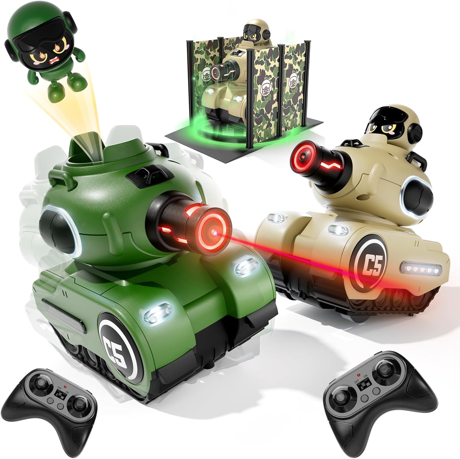 Cute Cartoon Remote Control Battle Tanks with Laser Tag | Dual RC Army Battle Set