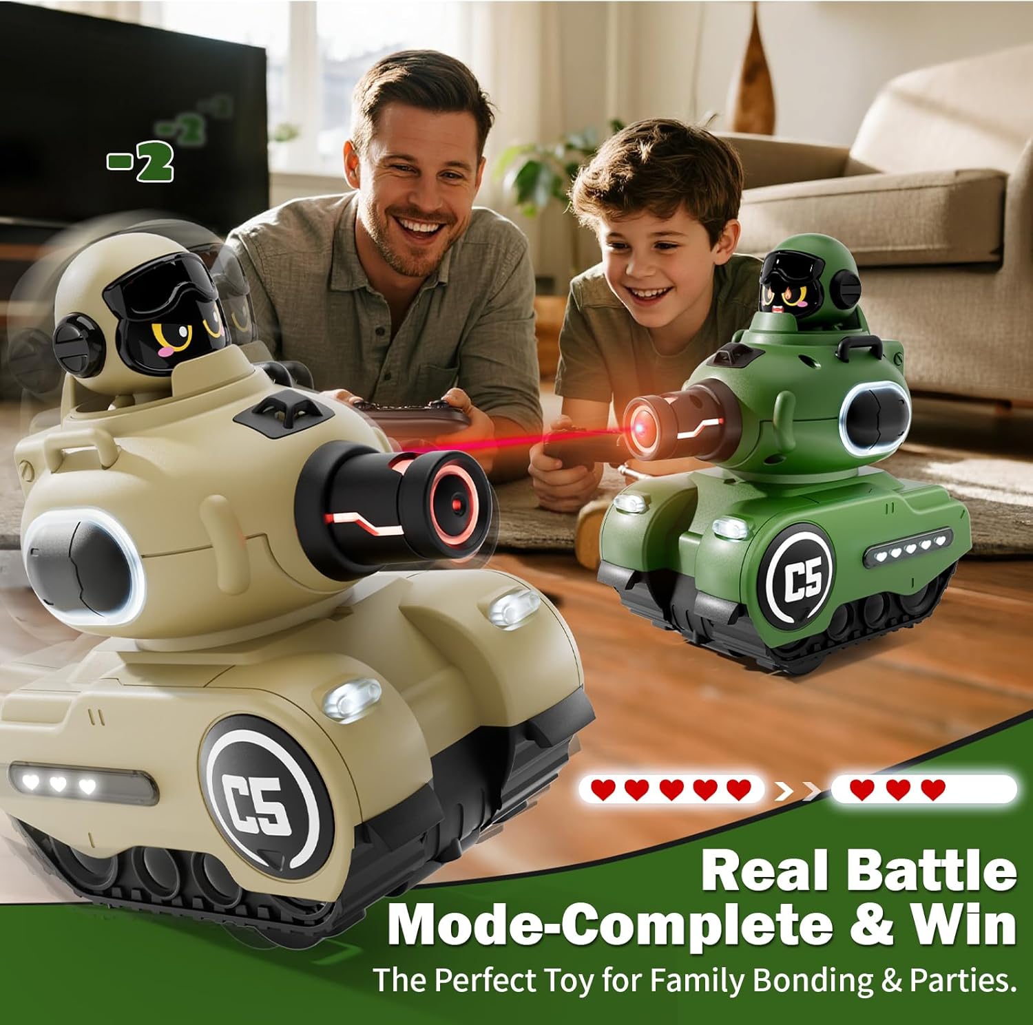 Cute Cartoon Remote Control Battle Tanks with Laser Tag | Dual RC Army Battle Set