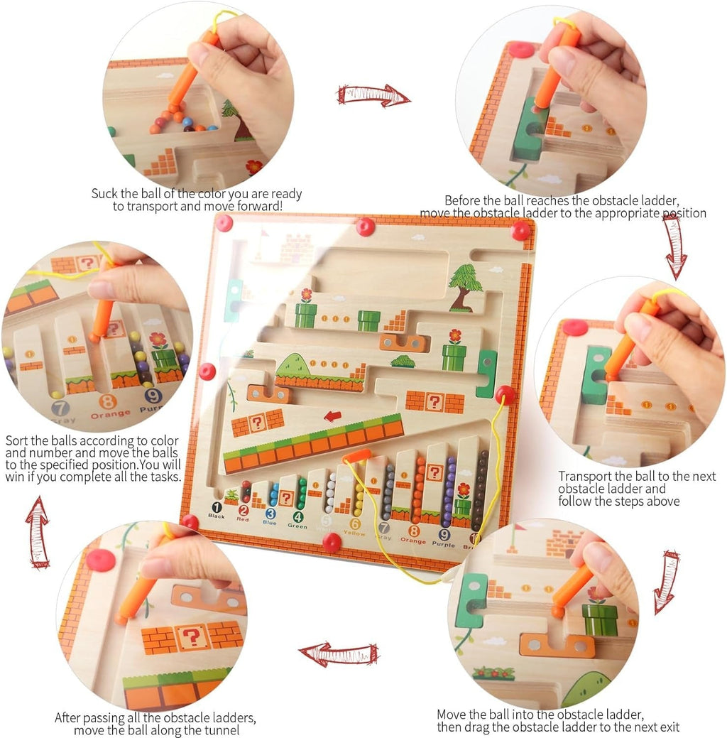 Wooden Magnetic Maze Board Educational Marble Puzzle Game