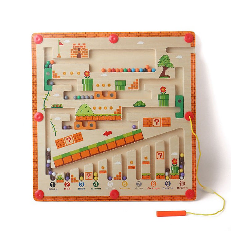 Wooden Magnetic Maze Board Educational Marble Puzzle Game