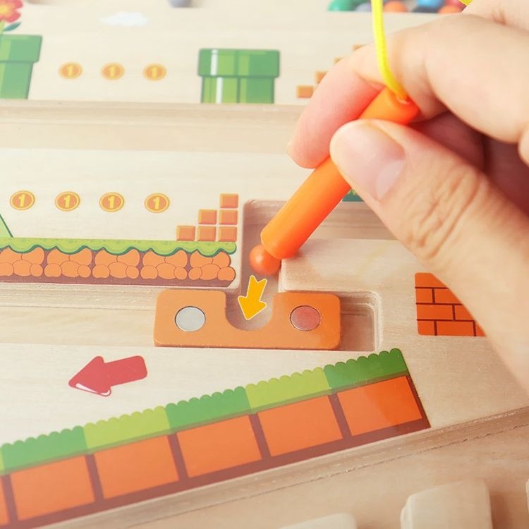 Wooden Magnetic Maze Board Educational Marble Puzzle Game