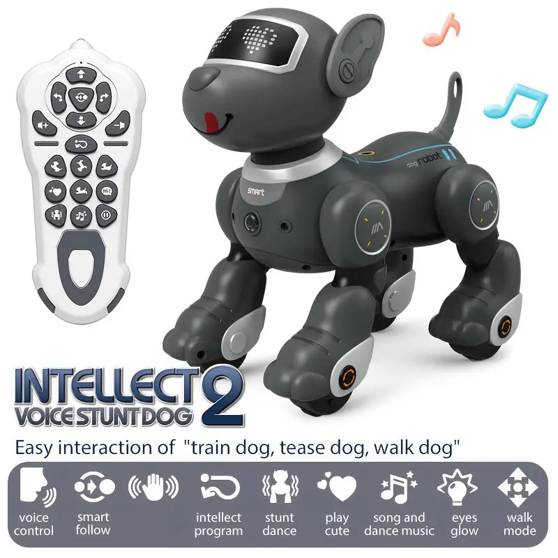 Interactive RC Smart Dog - 2.4GHz Voice-Controlled, Music, Dance & Follow Modes, USB Rechargeable, Perfect Gift for Family & Friends