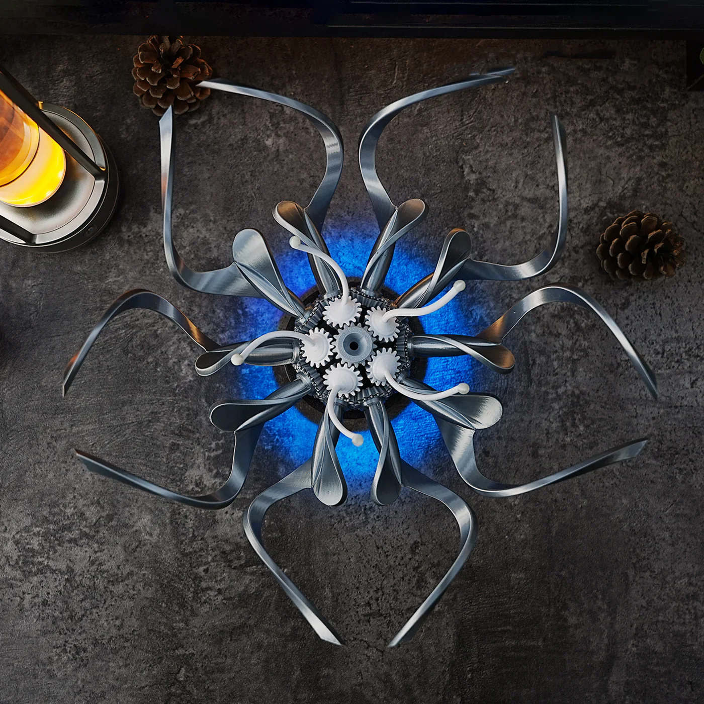 Metal Flower Sculpture – Steampunk Mechanical LED Art Décor