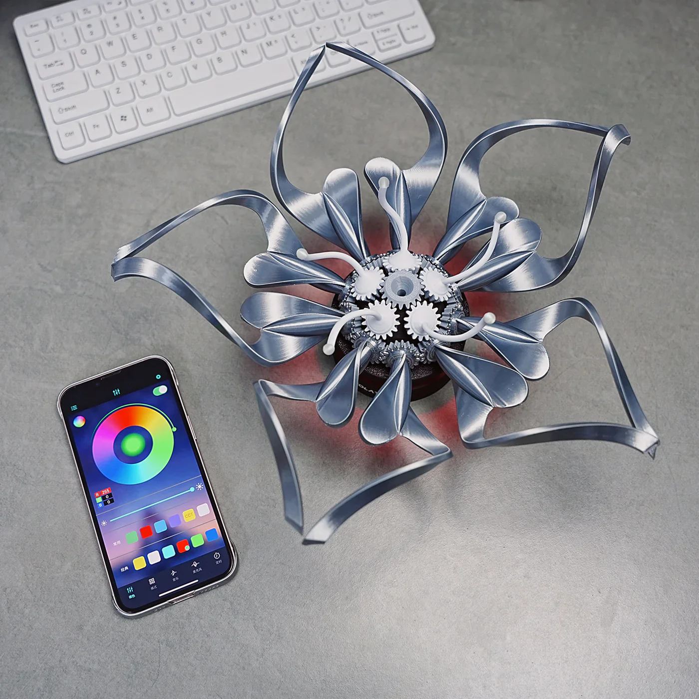 Metal Flower Sculpture – Steampunk Mechanical LED Art Décor