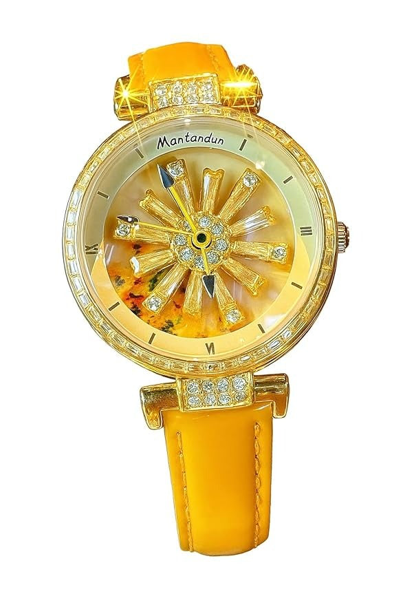Golden Sunflower Rotating Dial Luxury Women Watch